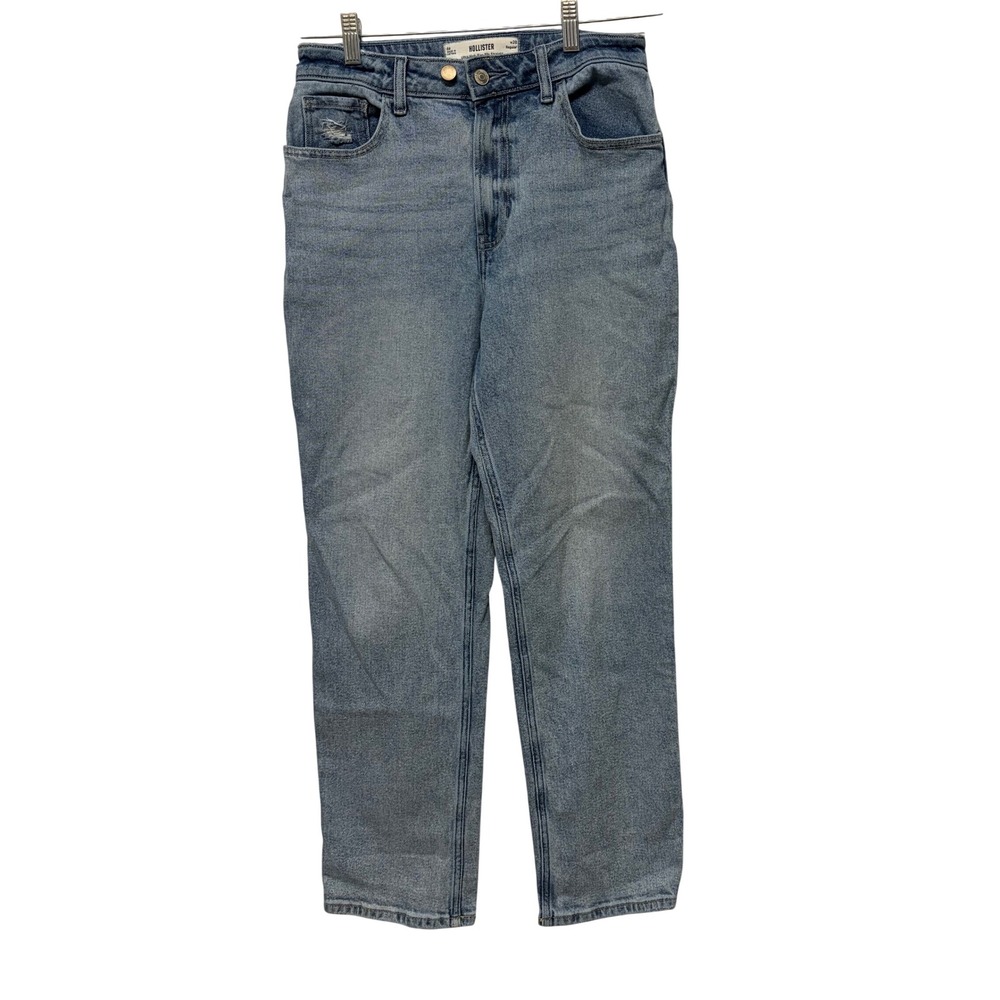 Hollister Ultra High-Rise 90s Straight Jeans Blue Denim Size 6R W28 Extra Button